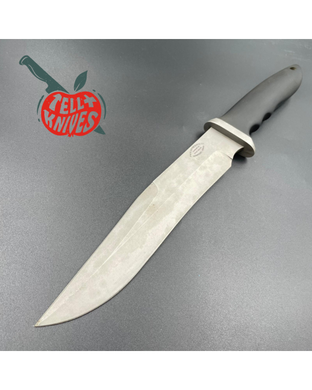 Steve Mullin Pack River Knife Co. Fighter Knife sandblasted finish blade black micarta handle brown leather sheath