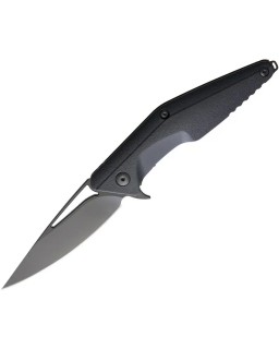 Brous Blades Division Linerlock D2 tool steel Blackout finish Spear Point blade Black polymer handle Flipper