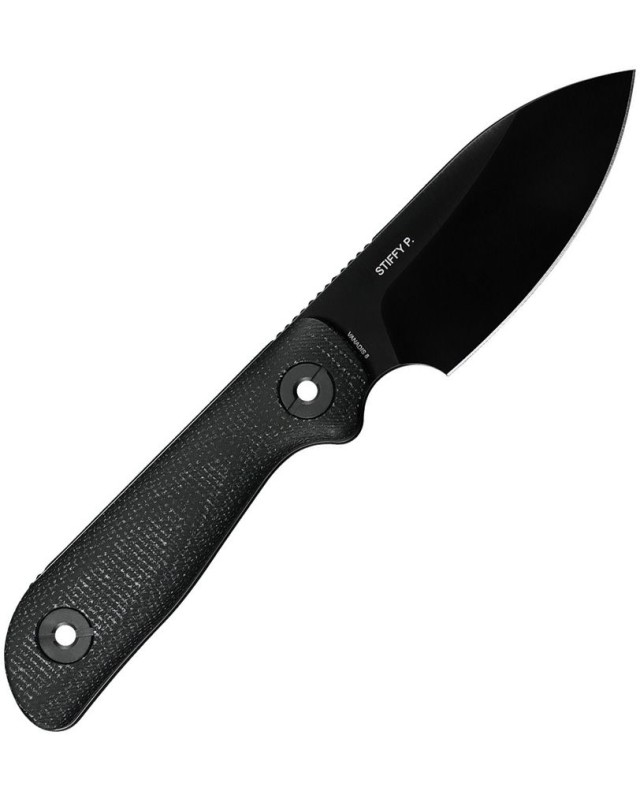Kunwu Knives Stiffy P Fixed Blade Vanadis 8 steel black DLC finish Black canva micarta handle black kydex sheath