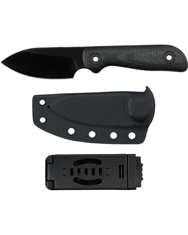 Kunwu Knives Stiffy P Fixed Blade Vanadis 8 steel black DLC finish Black canva micarta handle black kydex sheath