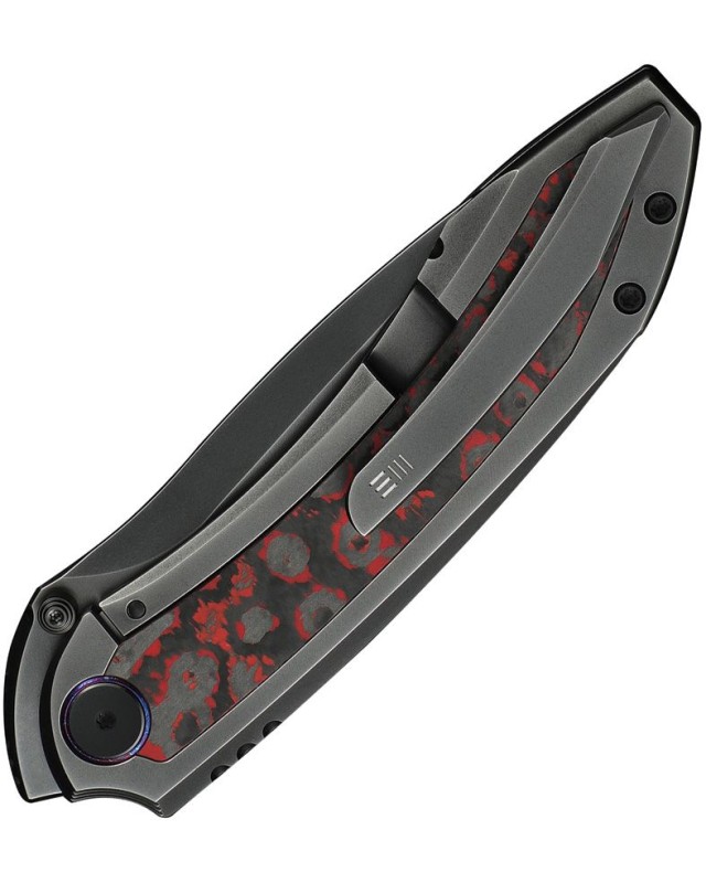 WeKnife Winsome Nested M390 stainless steel grey polished finish blade Framelock Black Titanium Handle Lava Flow Fat car