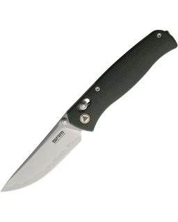 SRM Knives 255L Medal folding knife Laminated 140Cr steel blade Green micarta handle Crossbar Lock