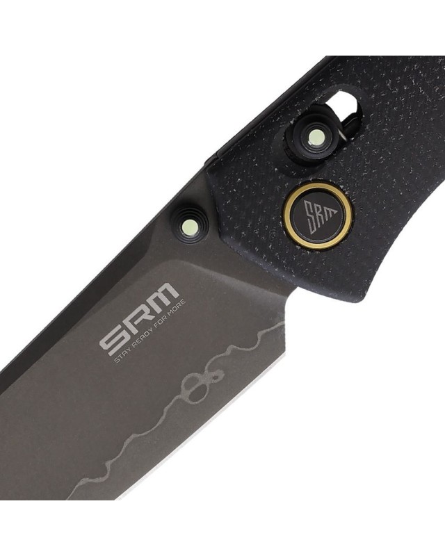 SRM Knives 255L Medal folding knife Laminated 140Cr steel black finish blade black micarta handle Crossbar Lock
