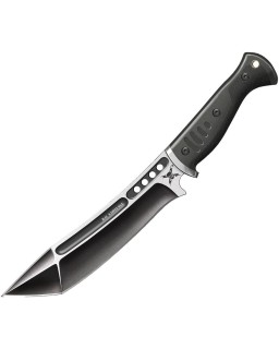 United Cutlery M48 Sabotage Tanto Fighter Full tang stainless steel two tone finish blade black rubber handle nylon shea
