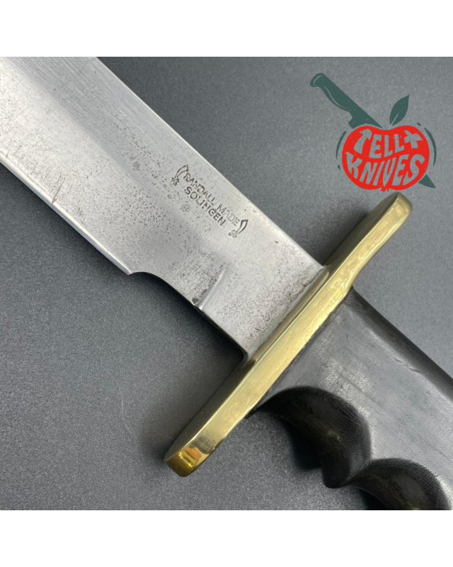 Randall Made Knives Vietnam Era Solingen Model 14 7.5 Humpback forged carbon steel green micarta handle brass hilt brown