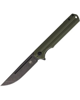Cobratec Knives Streamline Folding Knife D2 tool steel blackwash finish blade Linerlock OD Green G10 handle Flipper
