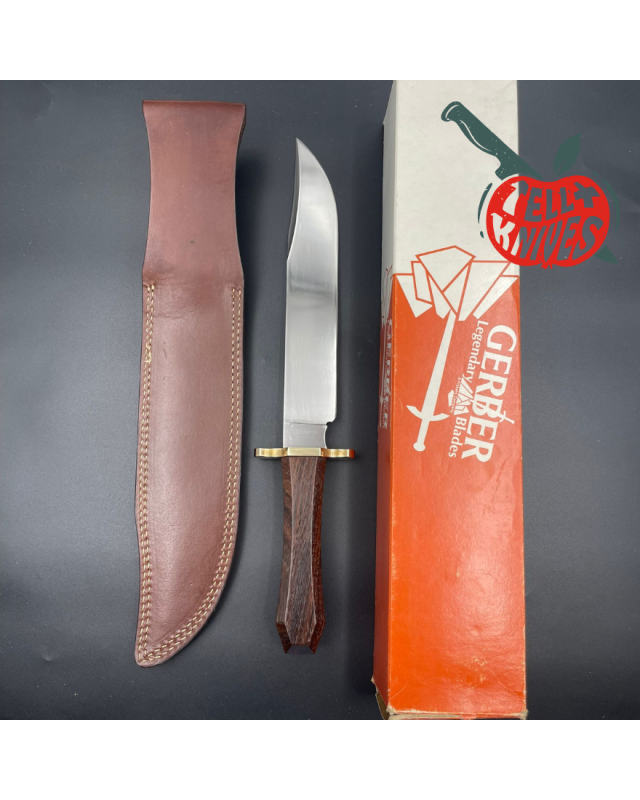 Gerber Legendary Blades Coffin Handle Bowie 440 steel Brown Leather Sheath Made In USA