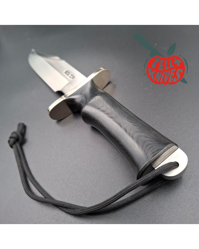 Randall Buxton Fighter Full Tang Stainless steel nickel silver forward curved hilt black micarta handle black leather sh