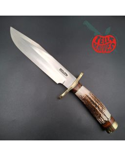 Randall Made Knives Model 12-9 Sportsman forged stainless steel stag and stacked leather handle brass guard and pommel