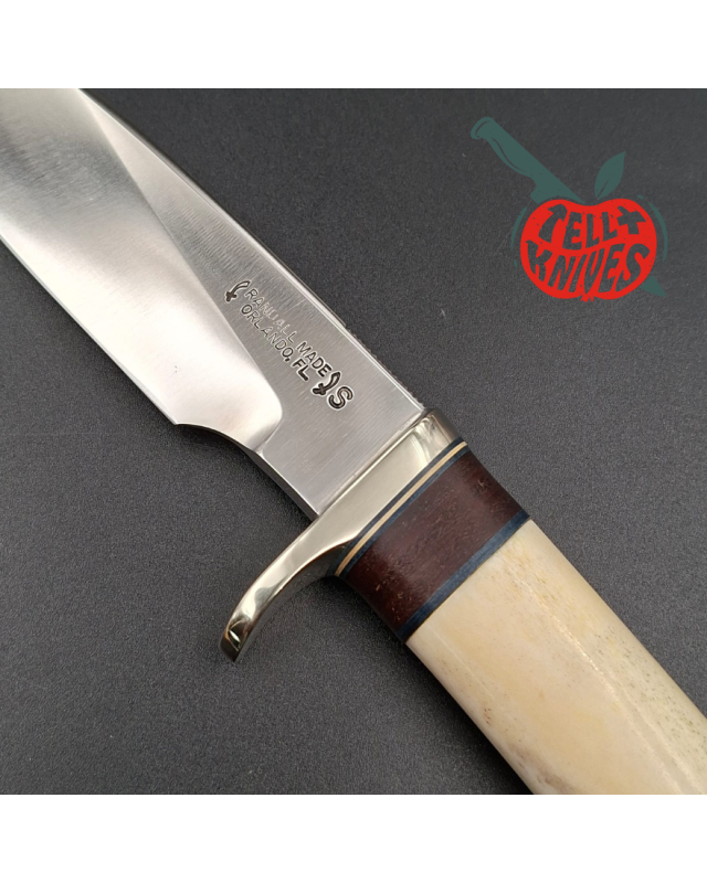Randall Made Knives 1988-89 Model 25-5 Trapper forged stainless steel blade ground stag and stacked leather handle