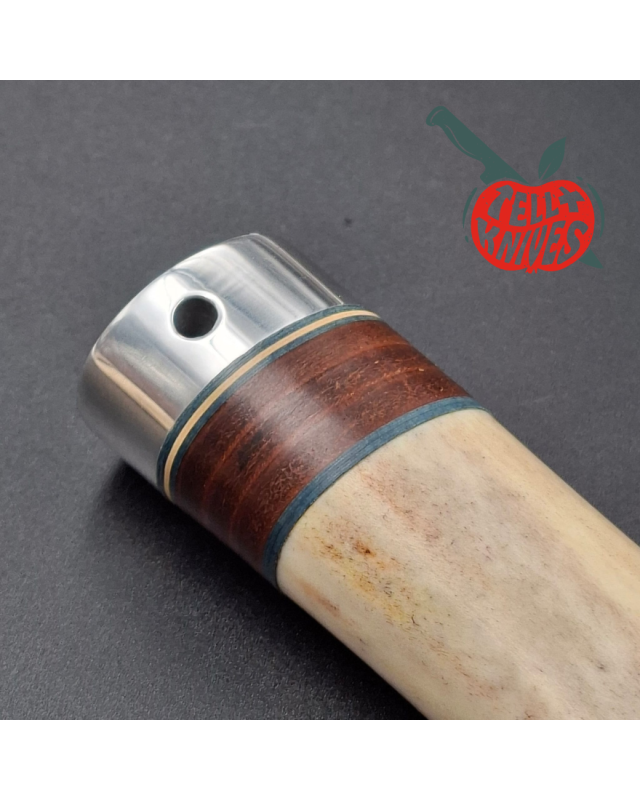 Randall Made Knives 1988-89 Model 25-5 Trapper forged stainless steel blade ground stag and stacked leather handle