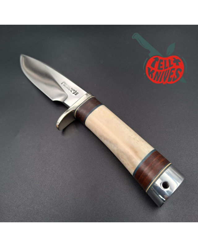 Randall Made Knives 1988-89 Model 25-5 Trapper forged stainless steel blade ground stag and stacked leather handle