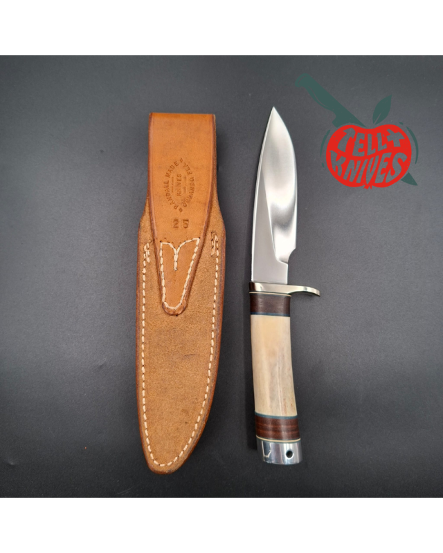 Randall Made Knives 1988-89 Model 25-5 Trapper forged stainless steel blade ground stag and stacked leather handle