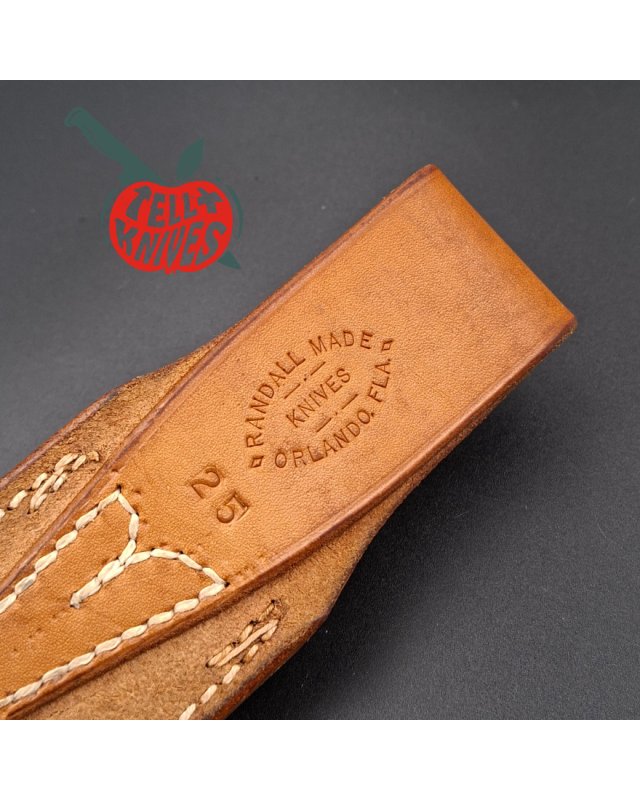 Randall Made Knives 1988-89 Model 25-5 Trapper forged stainless steel blade ground stag and stacked leather handle