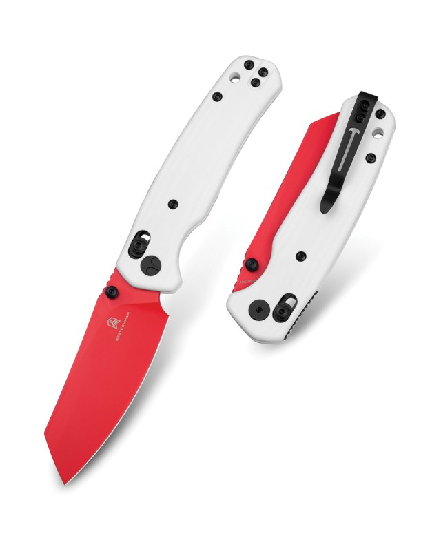 Bestech Cicada's Wing B-Lock Red Finish 10Cr15CoMoV Steel White G10 Handle