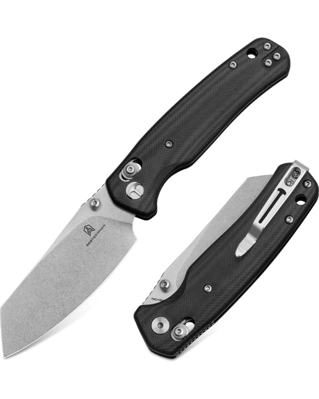 Bestech Cicada's Wing B-Lock Stonewash 10Cr15CoMoV Steel Black G10 Handle