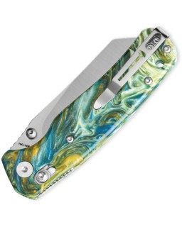 Bestech Cicada's Wing B-Lock Satin 10Cr15CoMoV Steel Green Marble Resin Handle