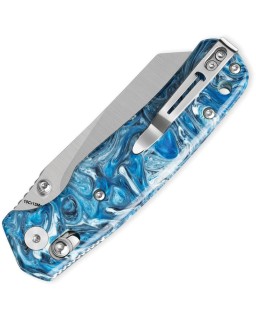Bestech Cicada's Wing B-Lock Satin 10Cr15CoMoV Steel Blue Marble Resin Handle