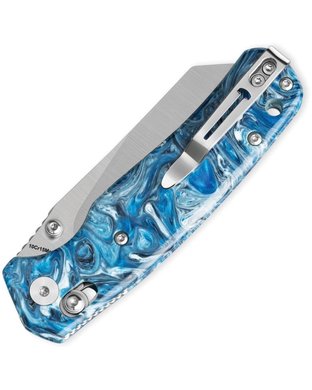 Bestech Cicada's Wing B-Lock Satin 10Cr15CoMoV Steel Blue Marble Resin Handle