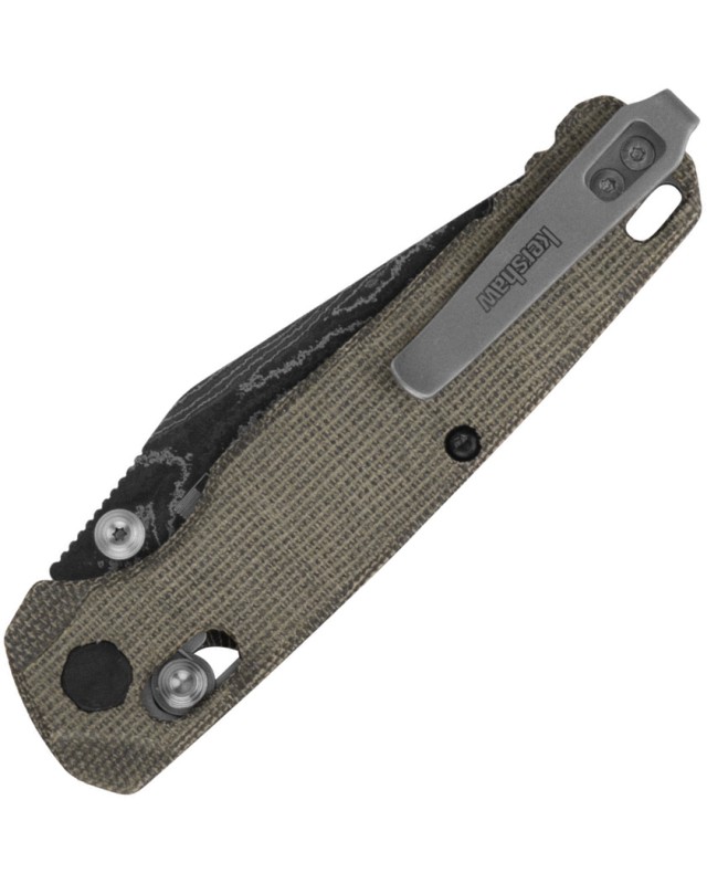 Kershaw Bel Air Duralock Black Damascus Steel Green Micarta Handle