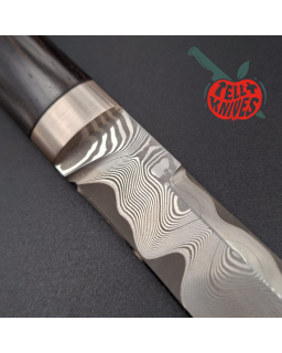 Sergey Shidlovskiy Custom Knives Mini Tanto ELMAX laminate steel Grenadil wood handle brown leather sheath