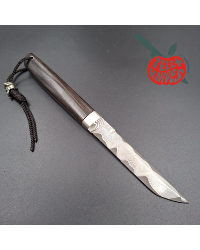 Sergey Shidlovskiy Custom Knives Mini Tanto ELMAX laminate steel Grenadil wood handle brown leather sheath