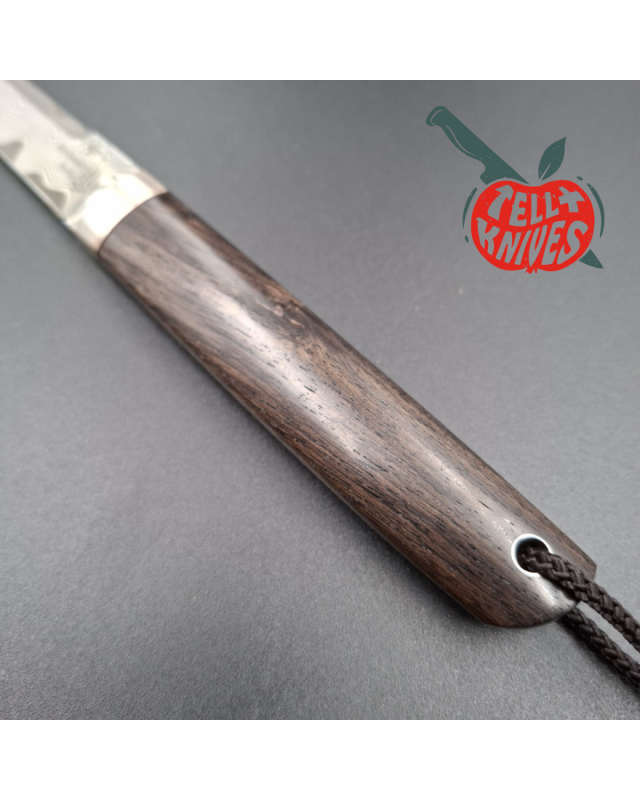 Sergey Shidlovskiy Custom Knives Mini Tanto ELMAX laminate steel Grenadil wood handle brown leather sheath