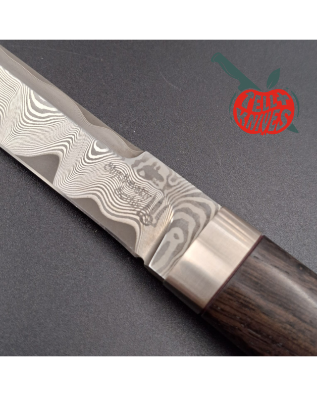 Sergey Shidlovskiy Custom Knives Mini Tanto ELMAX laminate steel Grenadil wood handle brown leather sheath