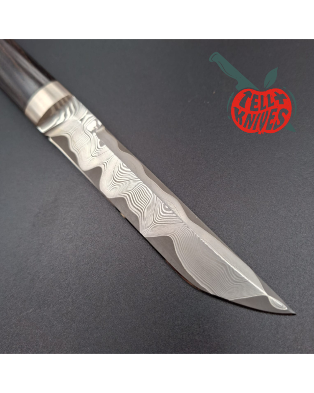 Sergey Shidlovskiy Custom Knives Mini Tanto ELMAX laminate steel Grenadil wood handle brown leather sheath