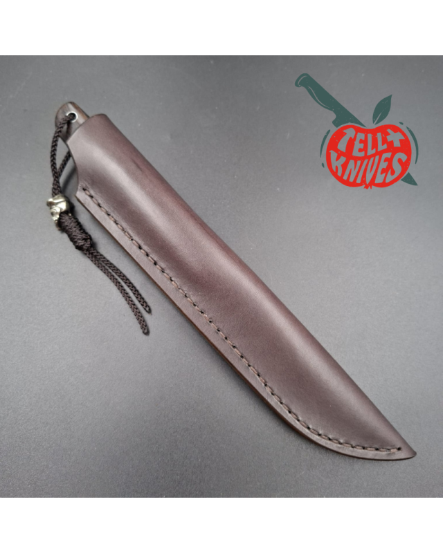 Sergey Shidlovskiy Custom Knives Mini Tanto ELMAX laminate steel Grenadil wood handle brown leather sheath