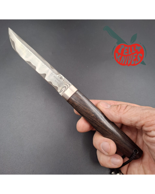 Sergey Shidlovskiy Custom Knives Mini Tanto ELMAX laminate steel Grenadil wood handle brown leather sheath