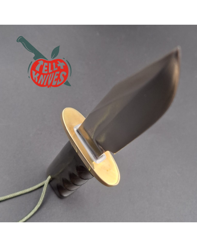 Randall Made Knives Model 14 Mini Full Tang Stainless Steel blade Dark Green Micarta handle brown leather sheath