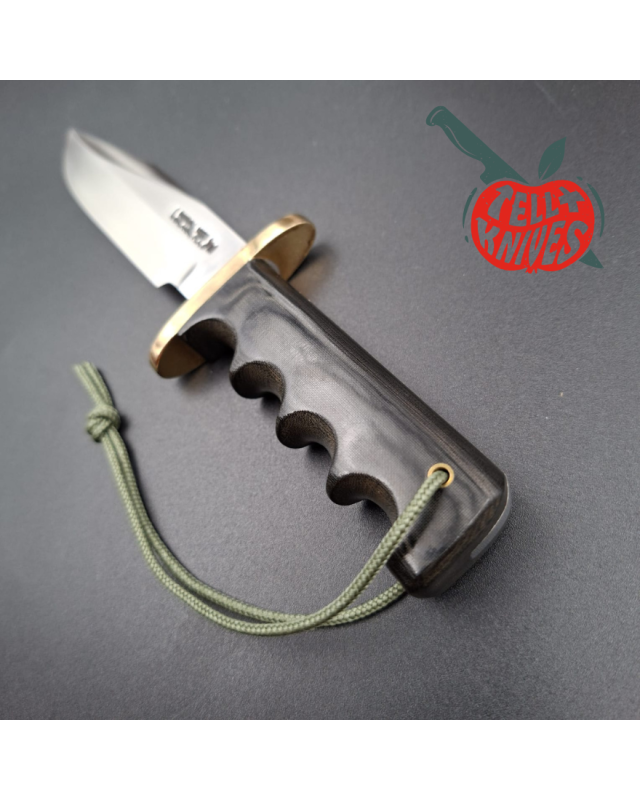 Randall Made Knives Model 14 Mini Full Tang Stainless Steel blade Dark Green Micarta handle brown leather sheath