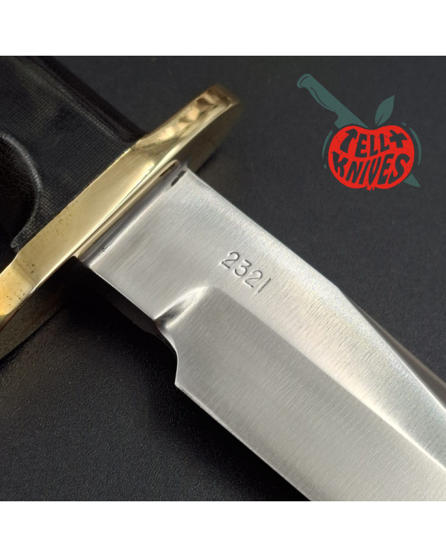 Randall Made Knives Model 14 Mini Full Tang Stainless Steel blade Dark Green Micarta handle brown leather sheath