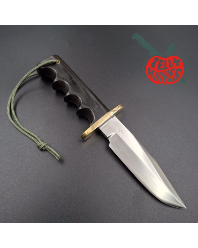 Randall Made Knives Model 14 Mini Full Tang Stainless Steel blade Dark Green Micarta handle brown leather sheath