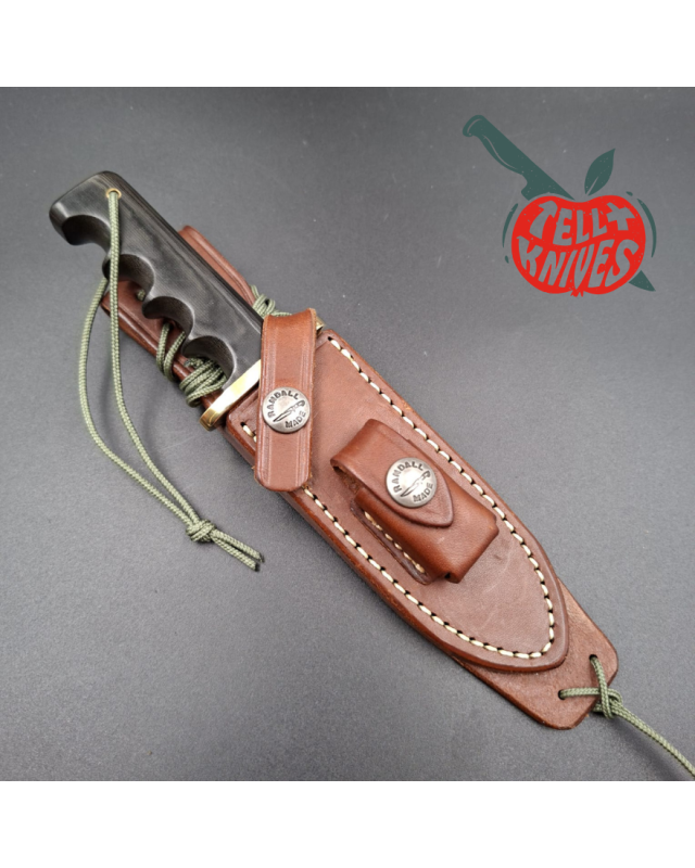Randall Made Knives Model 14 Mini Full Tang Stainless Steel blade Dark Green Micarta handle brown leather sheath
