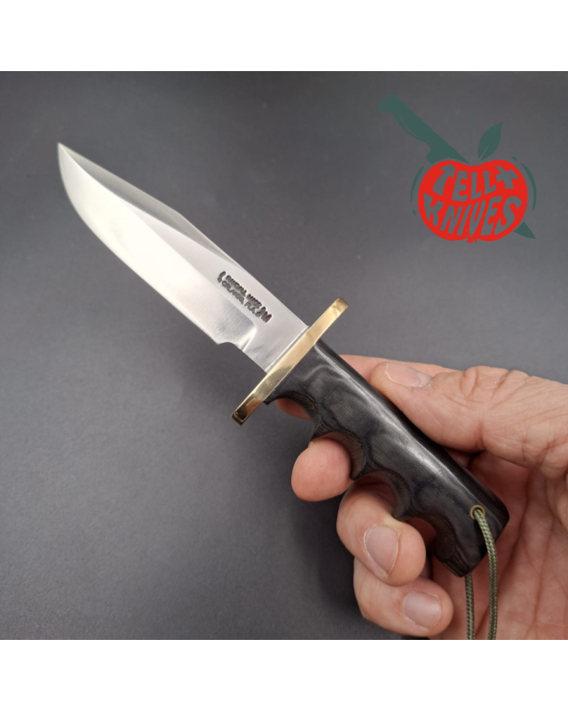 Randall Made Knives Model 14 Mini Full Tang Stainless Steel blade Dark Green Micarta handle brown leather sheath