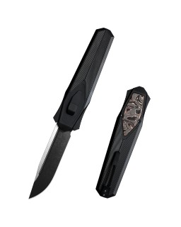 Remette Knives Swordfish OTF Gravity Knife (Swiss Legal) DLC Satin S35VN Steel Blade Black Aluminium Handle