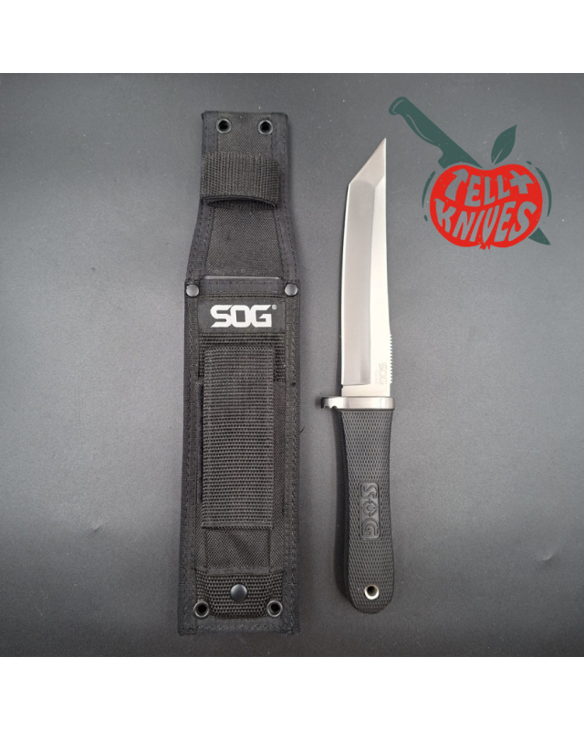 SOG Tsunami Tanto fixed blade Taiwan AUS8 Kraton handle black nylon sheath