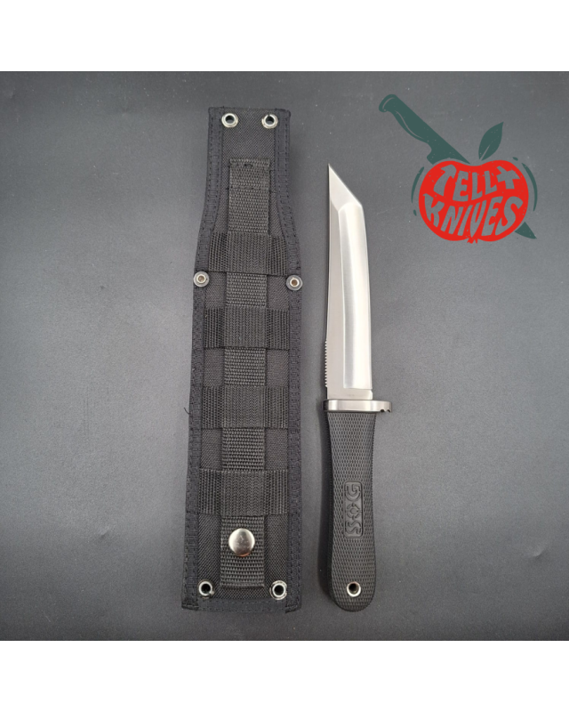 SOG Tsunami Tanto fixed blade Taiwan AUS8 Kraton handle black nylon sheath