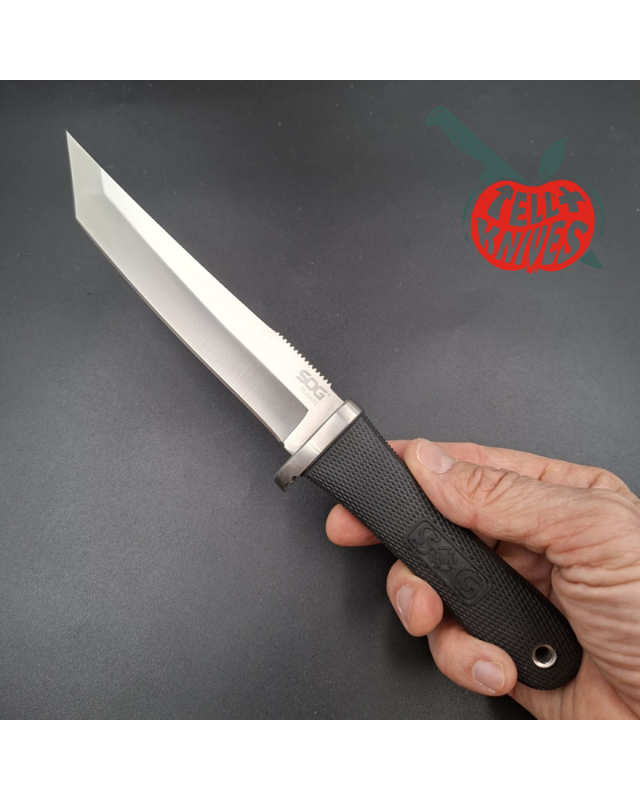 SOG Tsunami Tanto fixed blade Taiwan AUS8 Kraton handle black nylon sheath