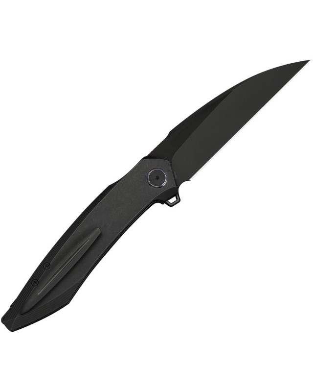 We Knife Fluxor Nested Linerlock Stonewash Bohler M390 Stainless Steel Blade Black Titanium Handle