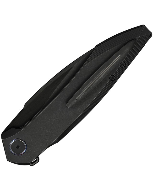 We Knife Fluxor Nested Linerlock Stonewash Bohler M390 Stainless Steel Blade Black Titanium Handle