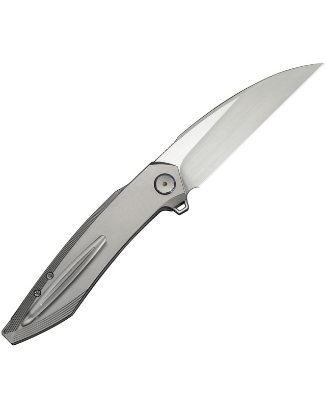 We Knife Fluxor Nested Linerlock Satin Bohler M390 Stainless Steel Gray Titanium Handle