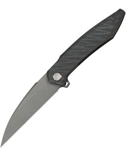 We Knife Fluxor Nested Linerlock Stonewash Bohler M390 Stainless Steel Tiger Striped Titanium Handle