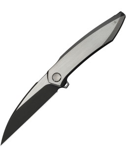 We Knife Fluxor Nested Linerlock Stonewash Satin Bohler M390 Stainless Steel Black Satin Titanium Handle