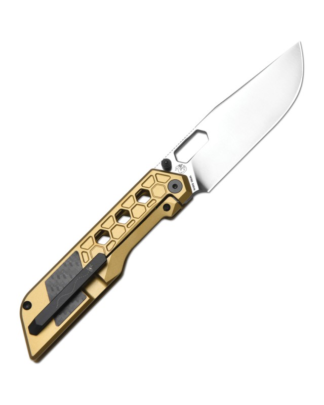 Artisan Beest Framelock Sand Blast S35VN Stainless Steel Blade Gold Titanium Handle