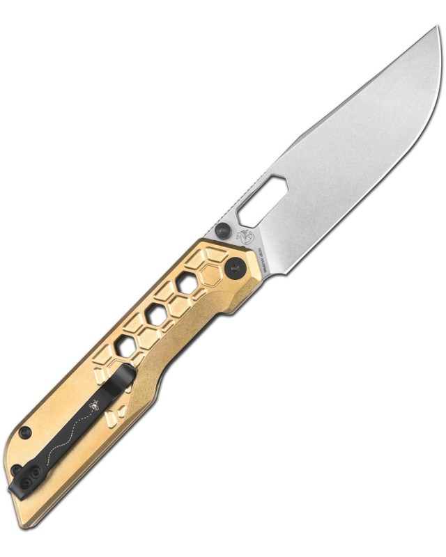 Artisan Beest Linerlock Stonewash AR-RPM9 Stainless Steel Blade Brass Handle