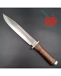 Hattori 160-1 Big Bowie Hunter AUS-6 steel stacked leather handle brown leather sheath