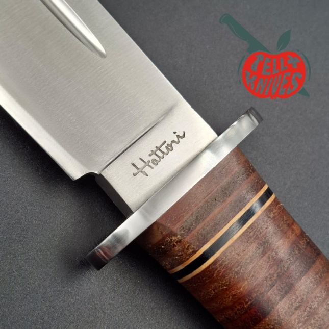 Hattori 160-1 Big Bowie Hunter AUS-6 steel stacked leather handle brown leather sheath